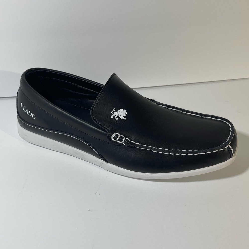 Vlado Mens Black Leather Slip On Casual Loafers. Size 10